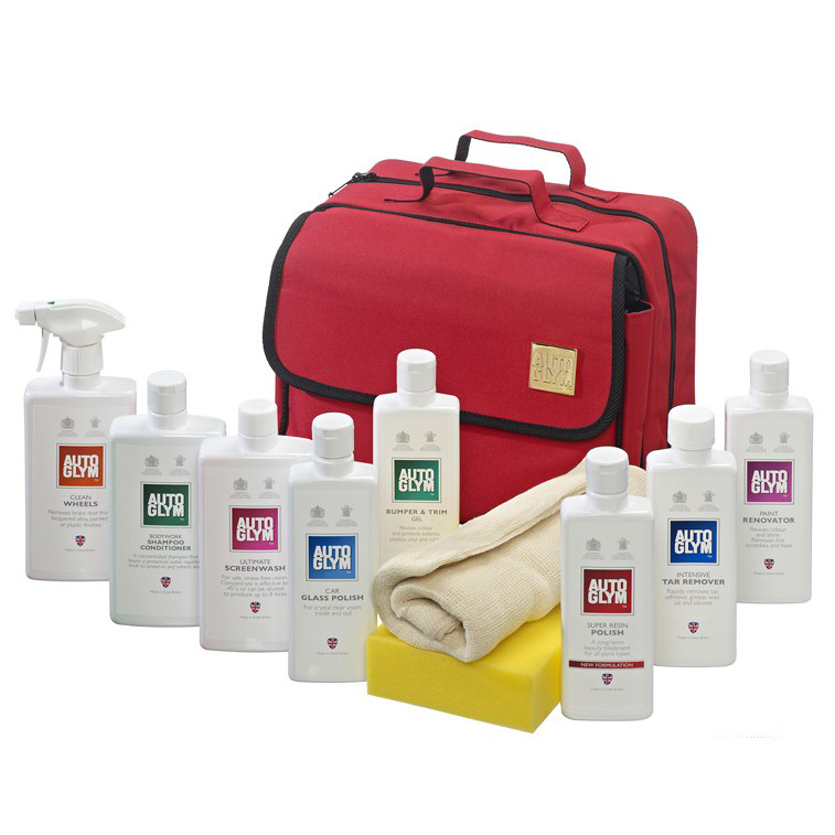 Genuine AUTOGLYM 6 Piece LEATHER CLEANING BALM VALETING BAG KIT CAR SET Red